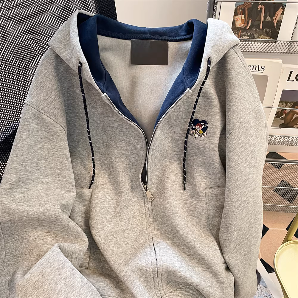 Áo len thêu hình gấu phong cách đại học Mỹ dành cho nữ, áo khoác cardigan đa năng kiểu dáng rộng rãi hợp thời trang mùa thu