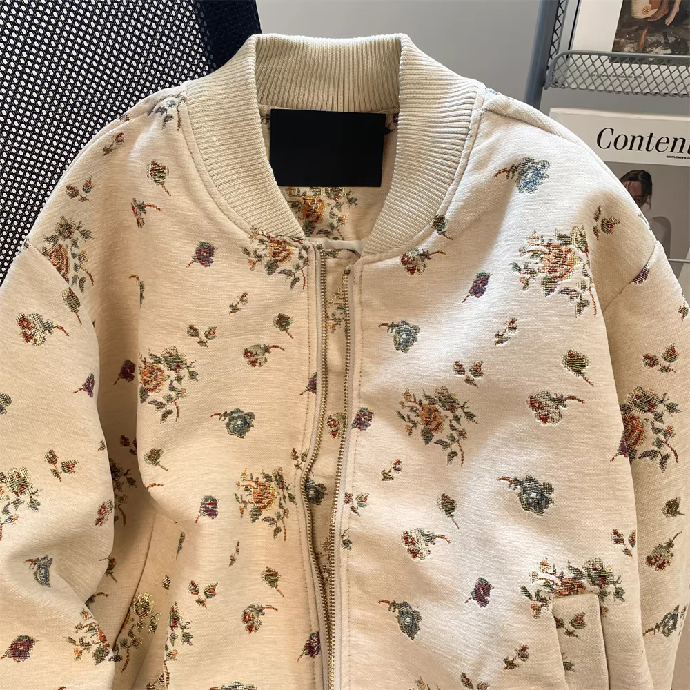 Áo khoác nhung nặng thêu hoa kiểu Mỹ dành cho nữ, đầu thu, độc đáo, đẹp, cổ điển, áo khoác bóng chày đa năng