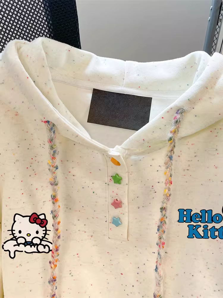 Áo khoác len Hello Kitty dễ thương kiểu Nhật dành cho nữ, đầu thu đông, phong cách ngọt ngào, trẻ trung, lười biếng và thư giãn, áo lót lông cừu