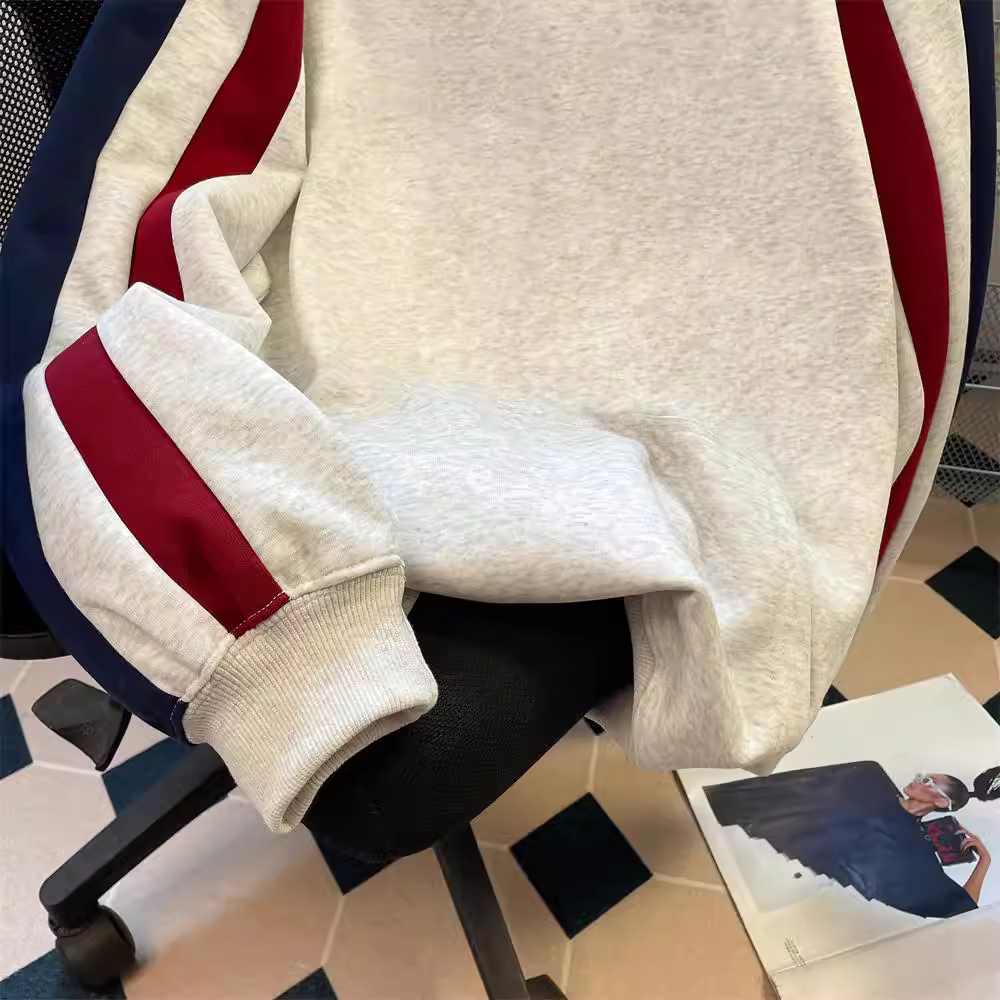 Áo hoodie oversize dành cho cặp đôi của Mỹ, thiết kế mùa xuân và mùa thu, áo khoác chắp vá phối màu độc đáo