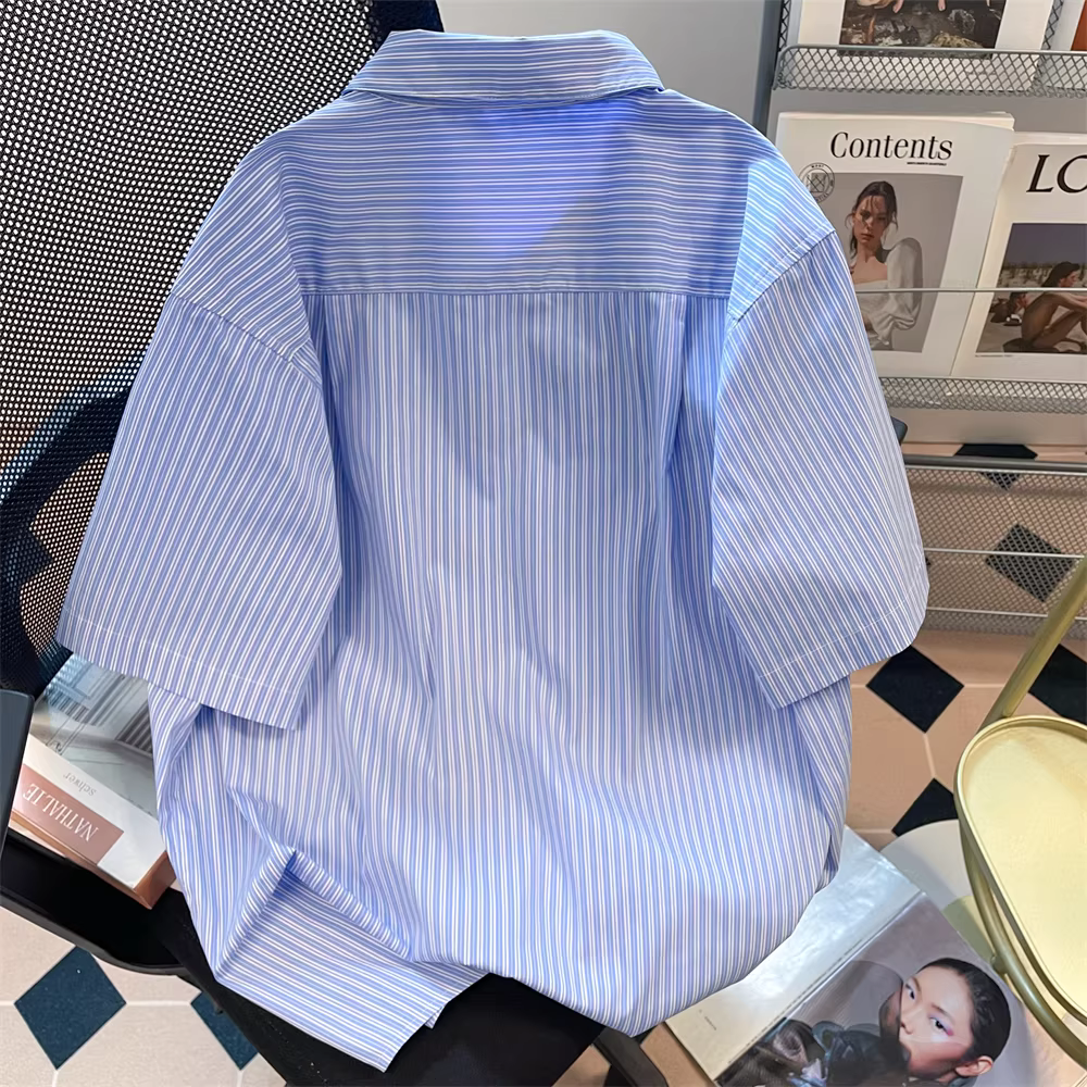 Áo sơ mi ngắn tay in hình chó dachshund sọc xanh dành cho nữ, áo khoác cardigan phong cách cổ điển mùa hè kiểu Mỹ phong cách Hồng Kông