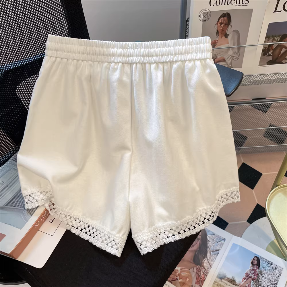 Quần short ren rỗng màu trắng siêu xinh dành cho nữ, độc đáo và đẹp mắt cho mùa hè, quần dài vừa vặn, dáng rộng, lưng cao, dáng rộng, có tác dụng giảm béo.