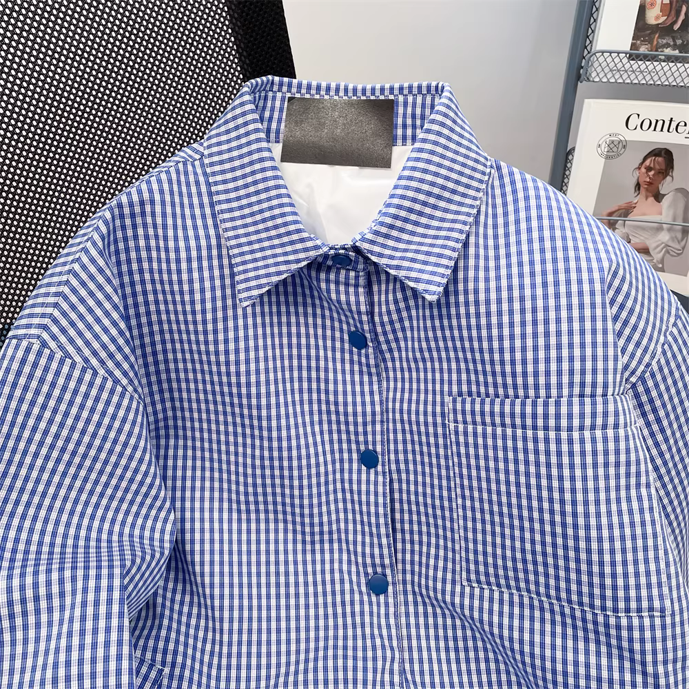 Áo khoác cotton kiểu áo sơ mi kẻ sọc cổ điển Nhật Bản dành cho nữ, áo khoác cotton dày có cổ đa năng phong cách Hồng Kông sang trọng mùa đông