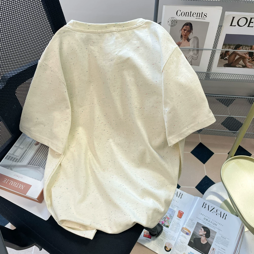 Áo thun ngắn tay hình chú chó dễ thương và nghệ thuật dành cho nữ, áo cotton nguyên chất độc đáo và đẹp mắt mùa hè.