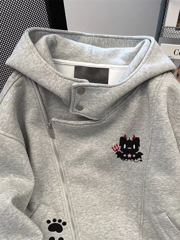 Áo len mèo dễ thương phong cách Hàn Quốc dành cho nữ, lót lông cừu mùa thu đông, thiết kế siêu thời trang, áo khoác cardigan có mũ.