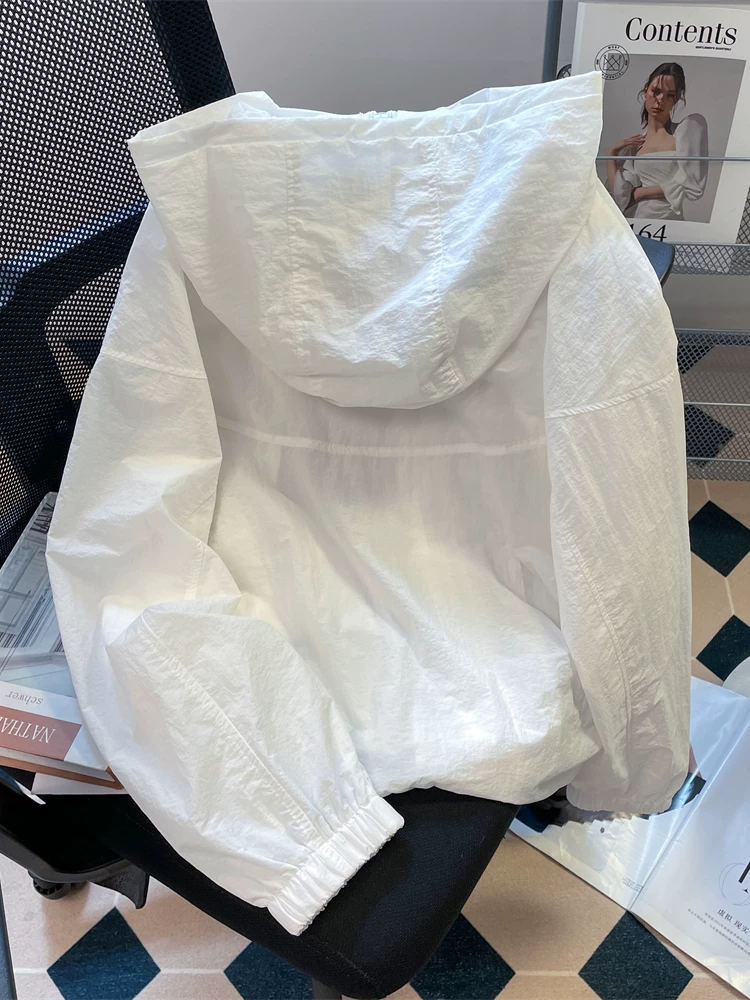 Quần áo chống nắng có dây rút nhẹ thoáng khí chống tia cực tím dành cho phụ nữ trong mùa hè Áo khoác cardigan có mũ trùm đầu kiểu dáng rộng rãi và đa năng phong cách Hàn Quốc