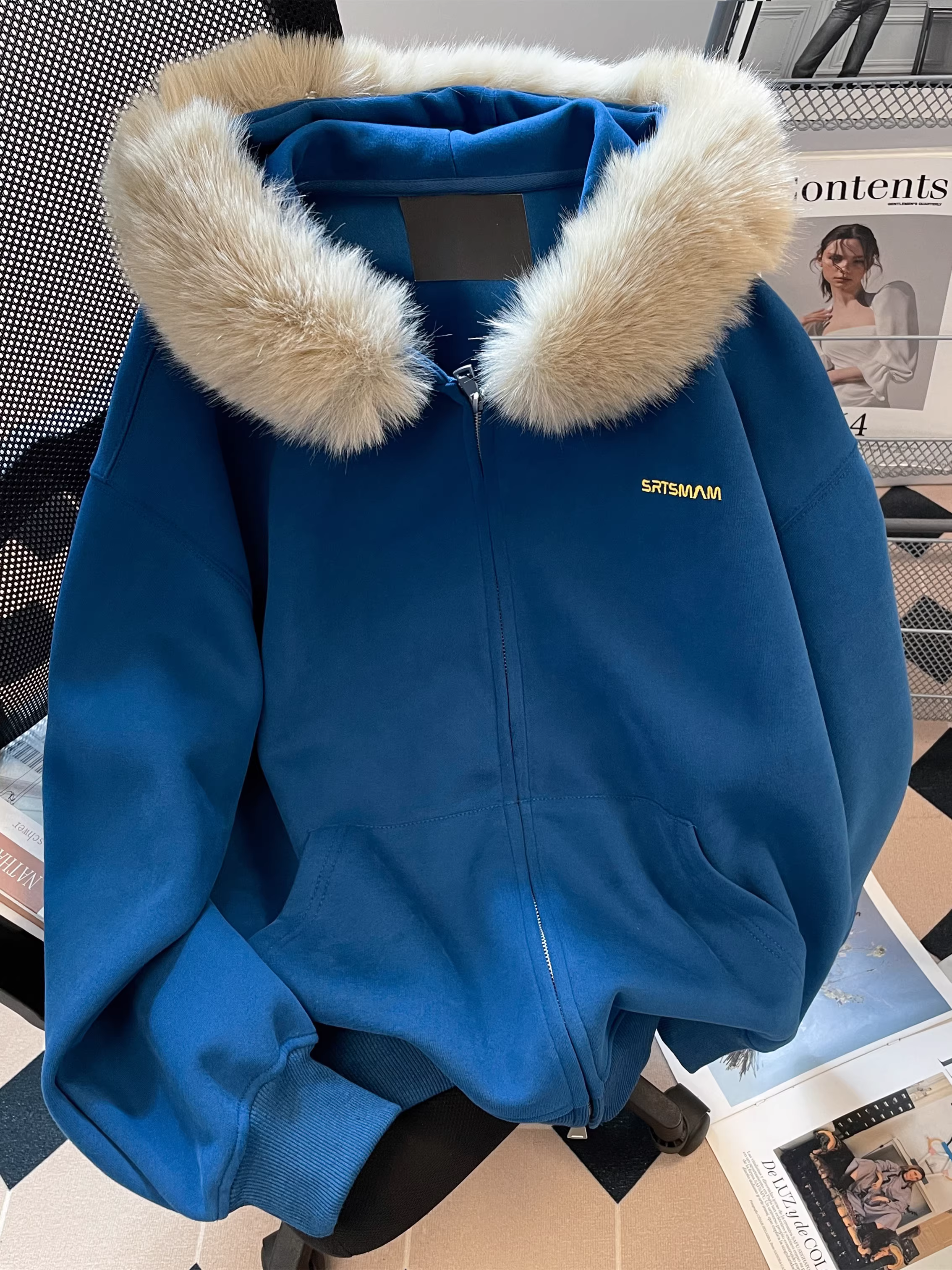 Áo len cardigan cổ lông kiểu lười biếng kiểu Mỹ dành cho nữ, thiết kế thu đông, phong cách độc đáo, áo khoác ấm lót lông cừu.