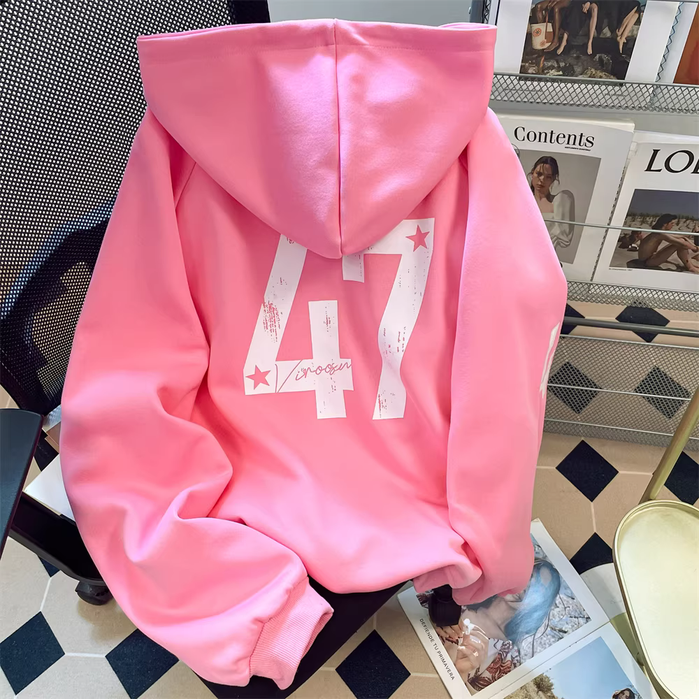 Áo khoác hoodie dopamine phong cách Trung Hoa dành cho nữ, áo cardigan có khóa kéo màu hồng cổ điển hợp thời trang mùa thu