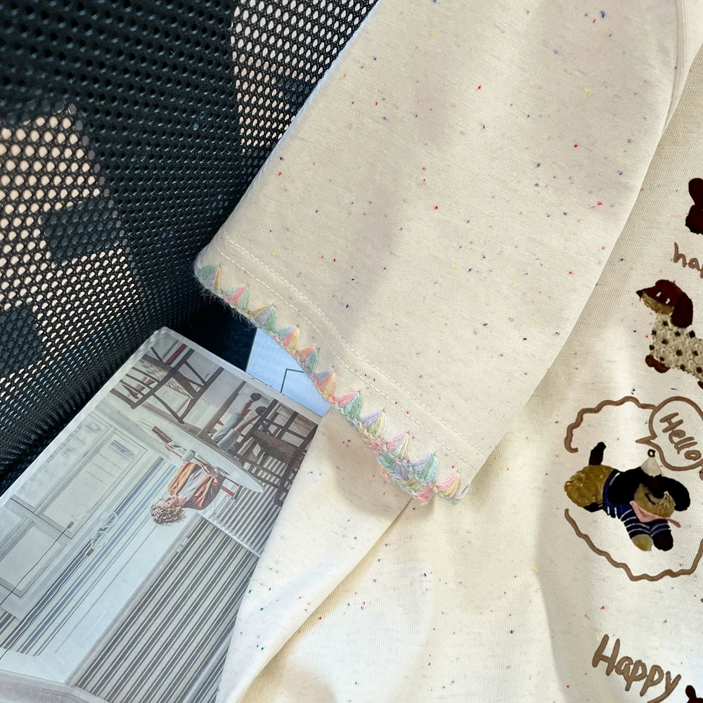 Áo thun ngắn tay màu mơ sữa trẻ trung và sành điệu dành cho nữ 2025 áo thun cotton nguyên chất màu dopamine mới mùa hè