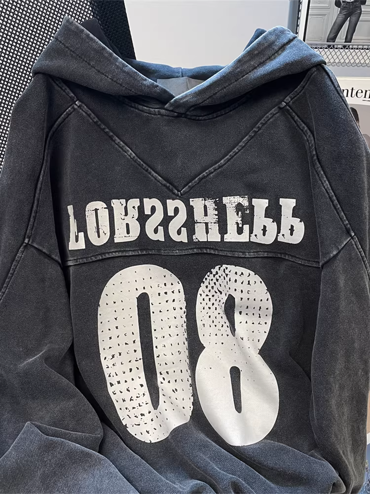 Áo khoác có mũ trùm đầu kiểu cổ điển của Mỹ dành cho nữ, mùa thu đông, phong cách lười biếng, đa năng, áo thể thao thông thường