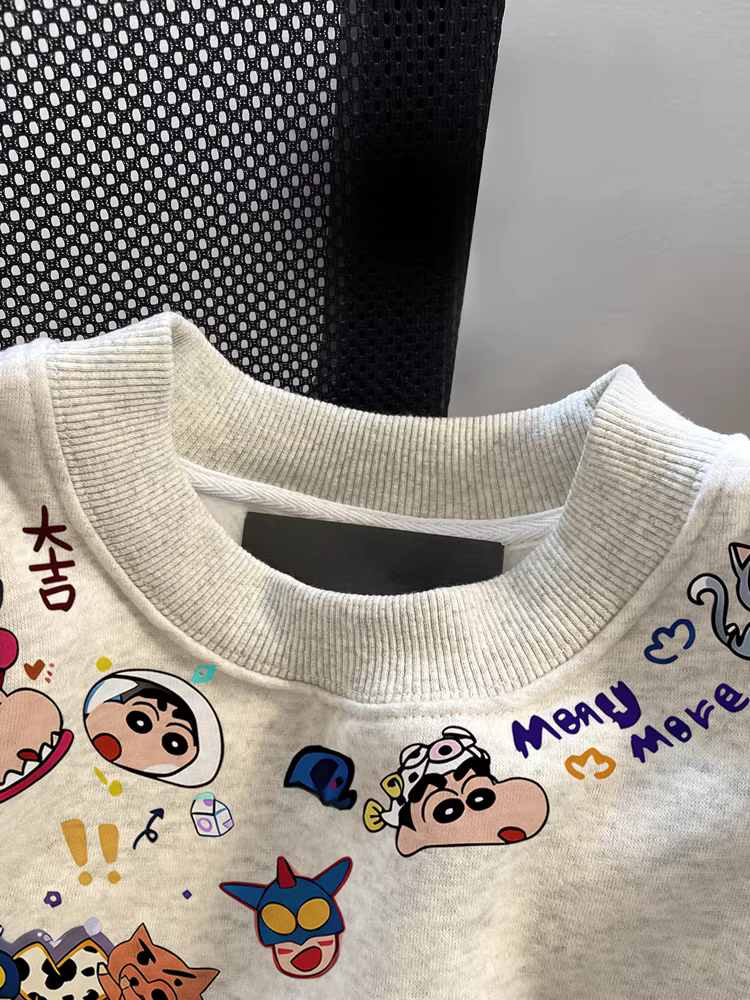 Áo len phong cách trường học Nhật Bản Crayon Shin-chan dành cho nữ, trang phục cặp đôi mùa thu, áo oversized, nhỏ nhắn, áo thon gọn