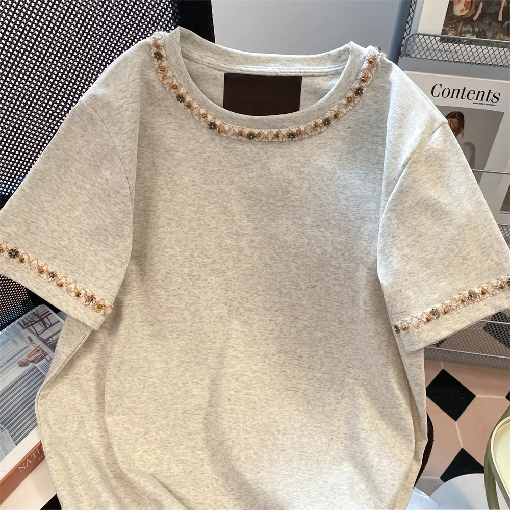 Áo sơ mi nữ kiểu Pháp thêu nặng, kiểu dáng cổ điển, thời trang mùa hè, độc đáo và đẹp mắt, áo thun ngắn tay.