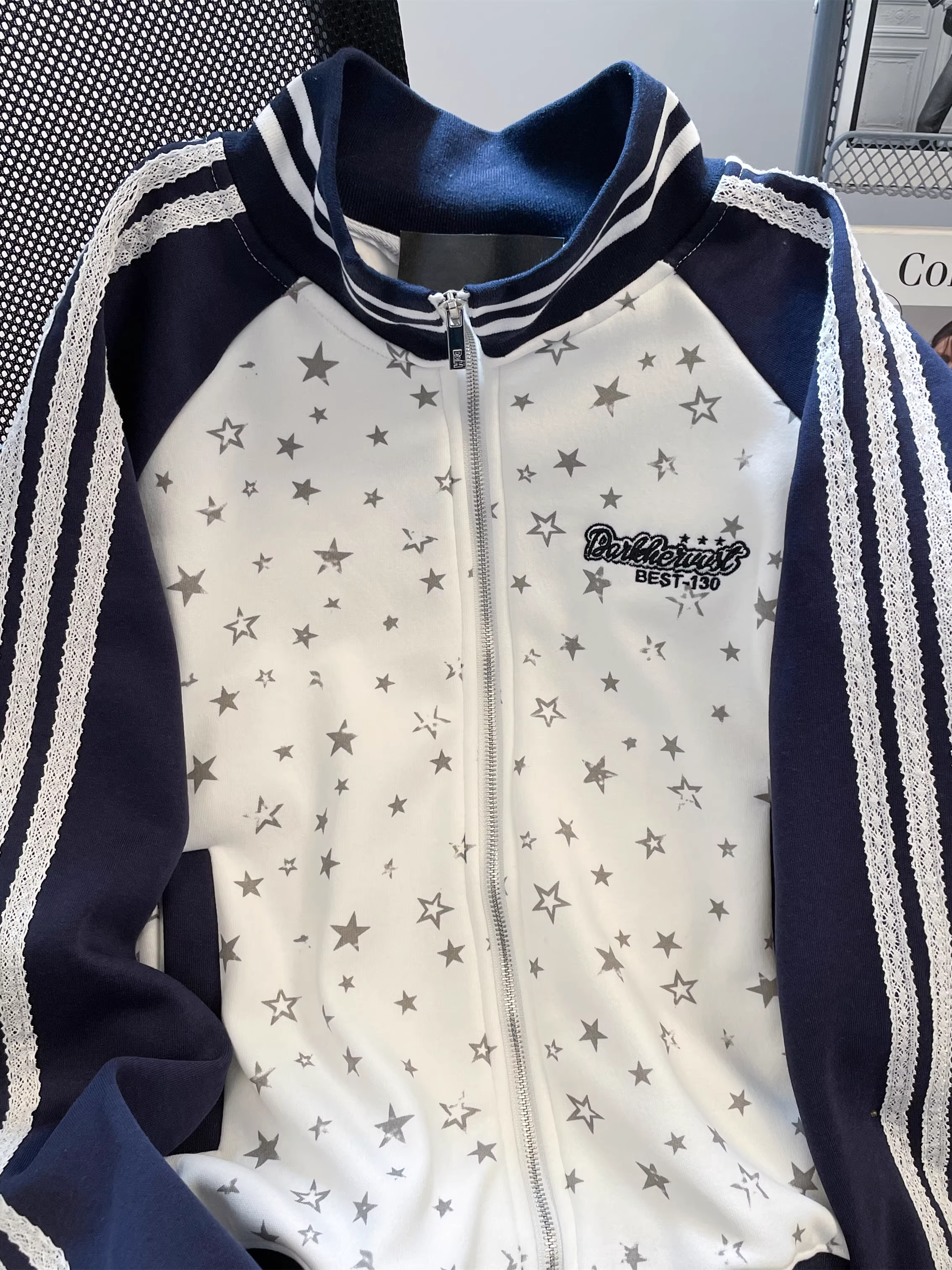 Áo len cardigan cổ đứng kiểu retro của Mỹ dành cho nữ, thiết kế mùa thu đông, áo khoác raglan phối màu độc đáo