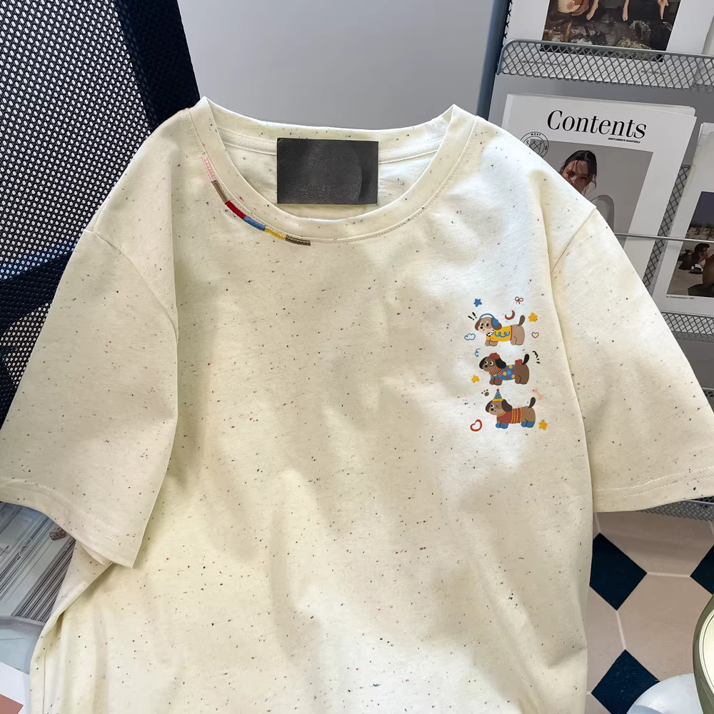 Áo thun chó dachshund siêu thời thượng, trẻ trung năm 2025 dành cho nữ, kiểu Hàn Quốc rộng rãi, thoải mái, đa năng, tay ngắn mùa hè