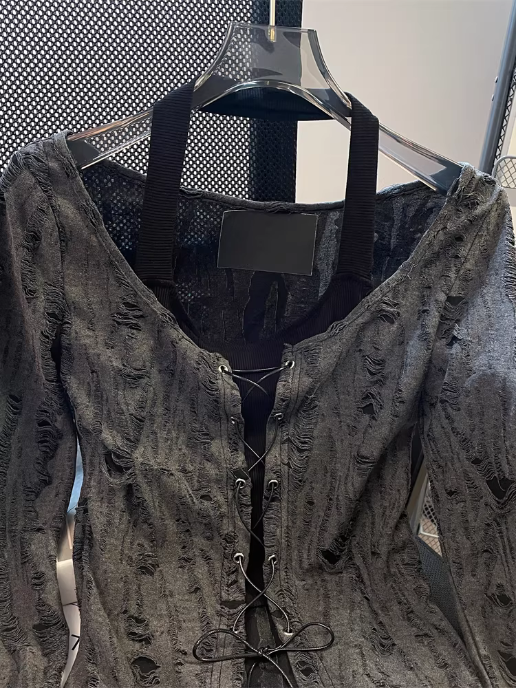 Áo dài tay dáng ôm kiểu Mỹ dành cho nữ, áo thun giả hai mảnh cổ yếm kiểu dáng sang trọng đầu thu dành cho nữ