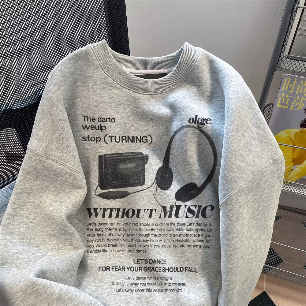 Áo nỉ không mũ màu xám cao cấp cổ điển của Mỹ dành cho nữ, thiết kế mỏng cho mùa thu, phong cách độc đáo, áo dài tay vai thường