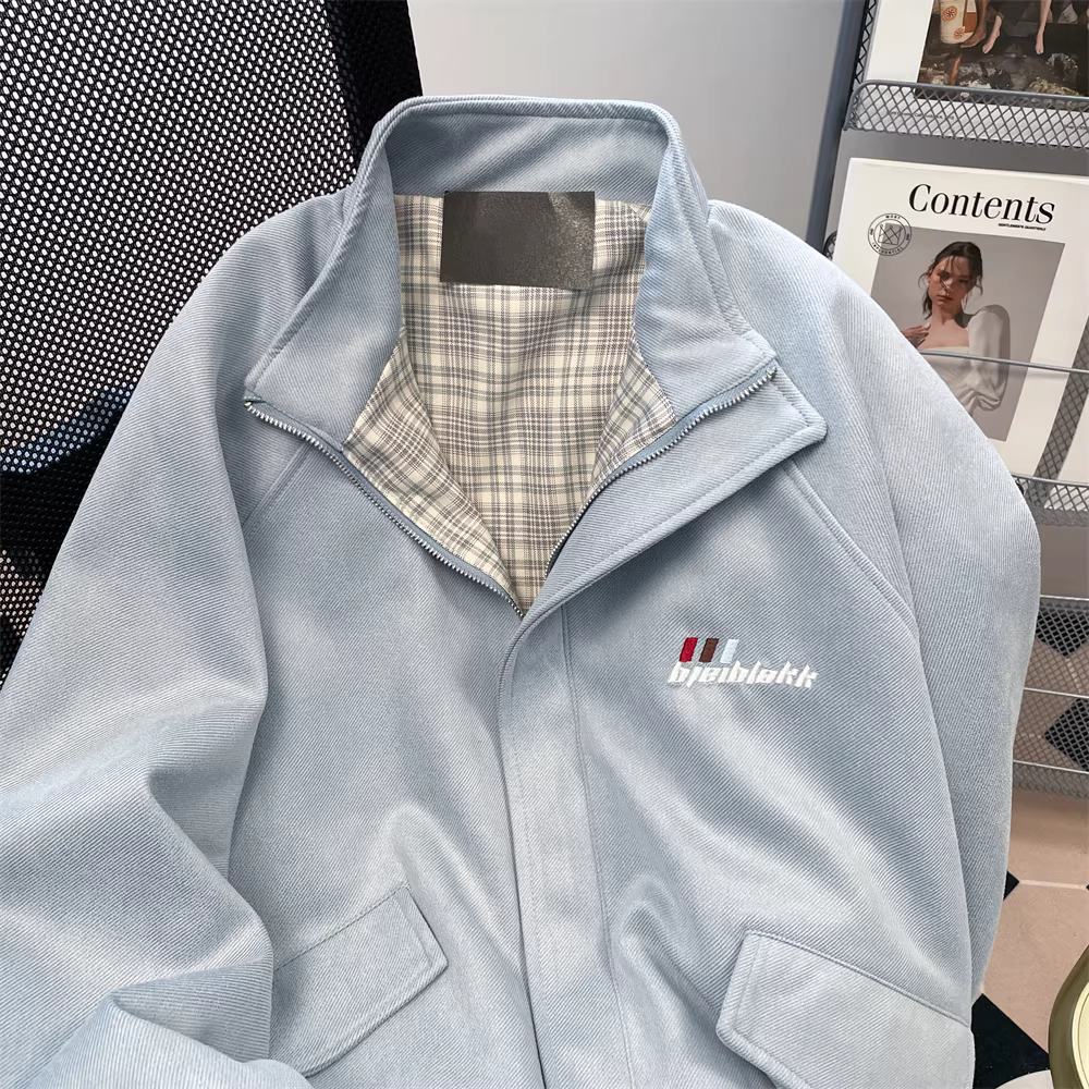 Áo khoác cổ đứng có thể đảo ngược theo phong cách retro Nhật Bản dành cho nữ mùa thu đông phong cách cổ điển áo khoác bóng chày