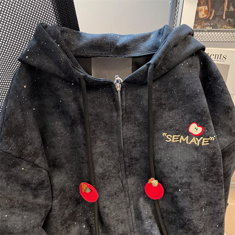 Áo khoác có mũ trùm đầu thêu sequin kiểu Hàn Quốc dành cho nữ, mùa thu, rất phong cách, sang trọng, áo khoác cardigan độc đáo