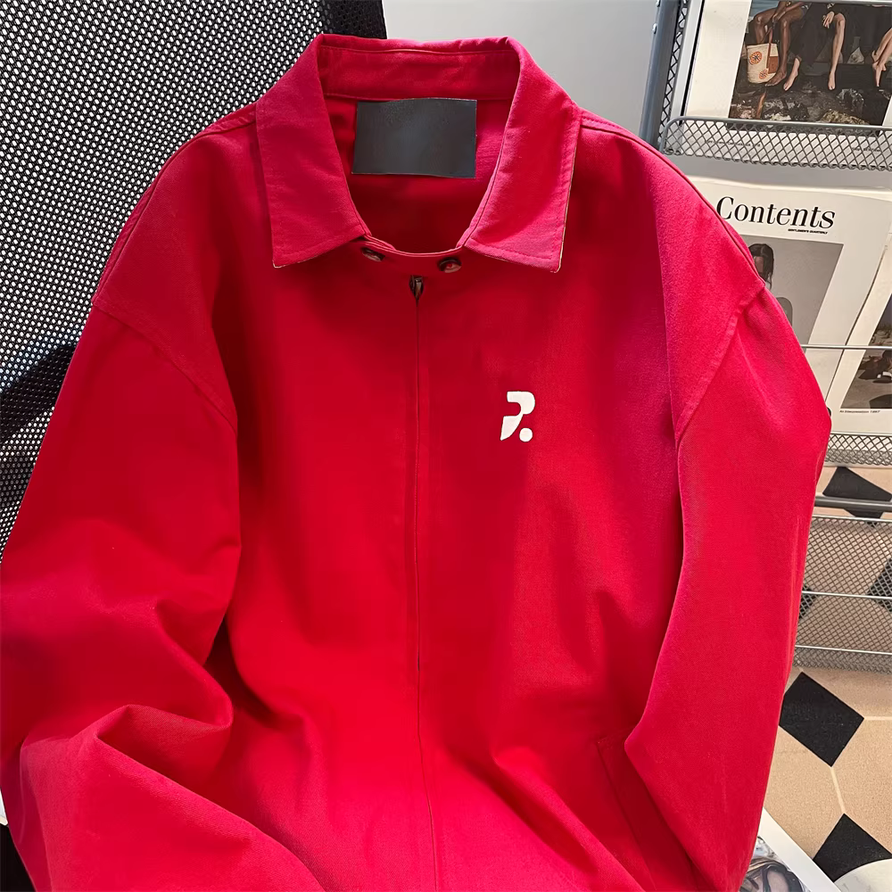 Áo khoác có cổ màu đỏ kiểu Mỹ dành cho nữ, mùa thu đông, cao cấp, thích hợp, giản dị, áo cardigan đa năng