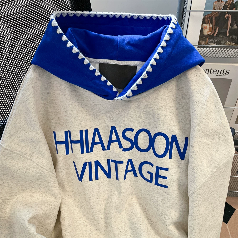 Áo khoác hoodie kiểu chữ cổ điển kiểu Trung Quốc dành cho nữ, mùa thu đông, lót lông cừu dày, dày dặn, áo khoác ngoài kiểu dáng lười biếng.