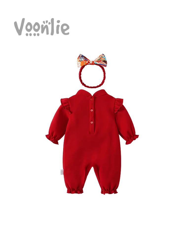 Quần áo trẻ em, trang phục mùa thu, áo liền quần bé gái, váy một tuổi, trang phục lễ kỷ niệm sinh nhật đầu tiên, lễ mừng trăng tròn, lễ kỷ niệm trăm ngày, trang phục năm mới, mùa xuân và mùa thu.