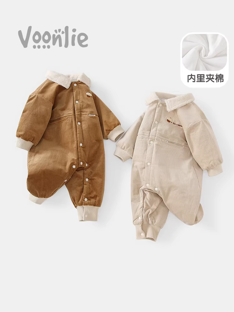 Quần áo trẻ em Fanhai trang phục mùa đông bé sơ sinh bé trai áo liền quần có đệm đẹp trai đầy tháng trăm ngày áo liền quần bò phù hợp với mùa đông