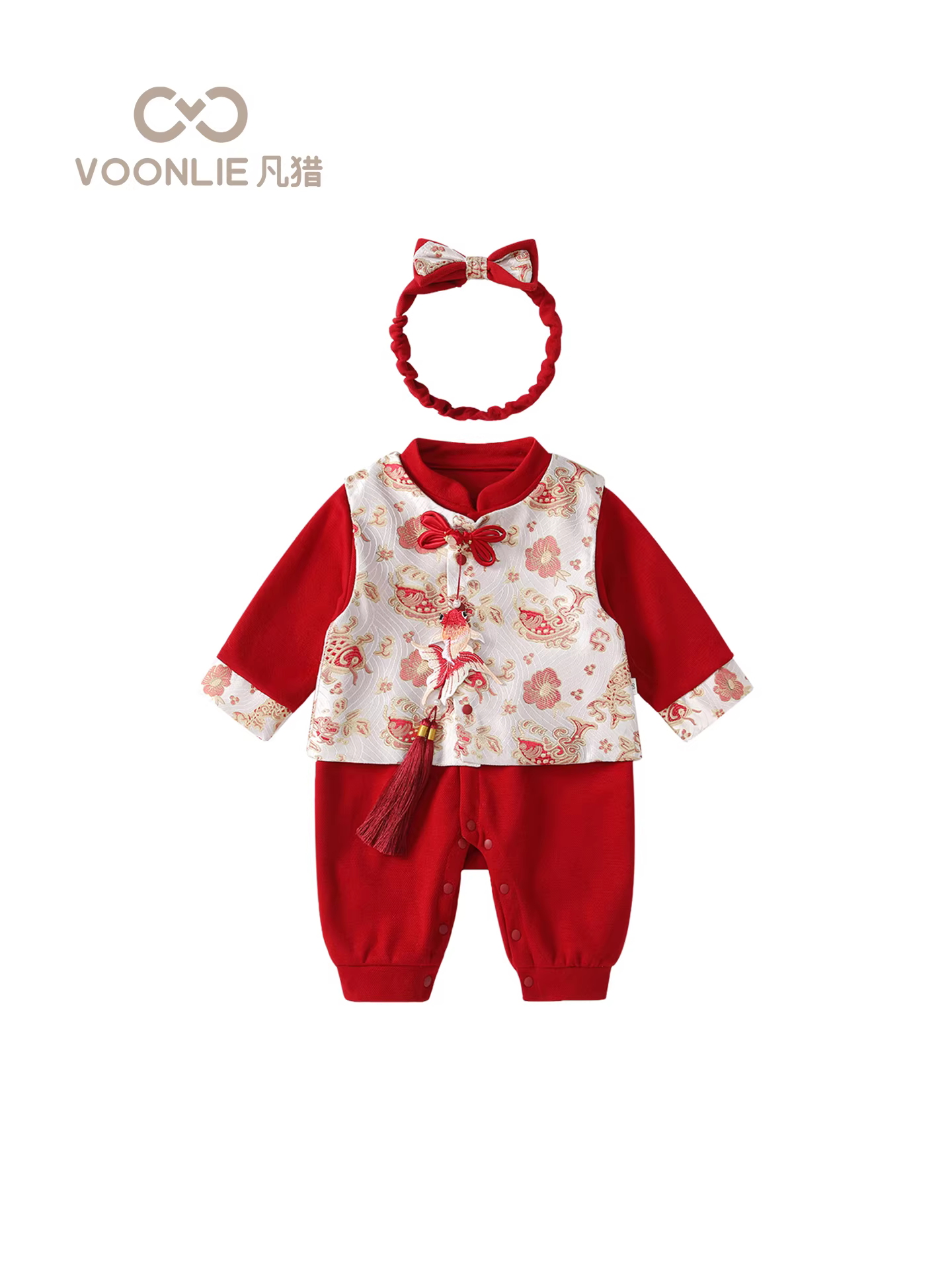 Quần áo trẻ em Fanhle trang phục mùa thu bé gái sơ sinh phong cách truyền thống áo liền quần trăng tròn trăm ngày trang phục váy sinh nhật đầu tiên mùa xuân và mùa thu