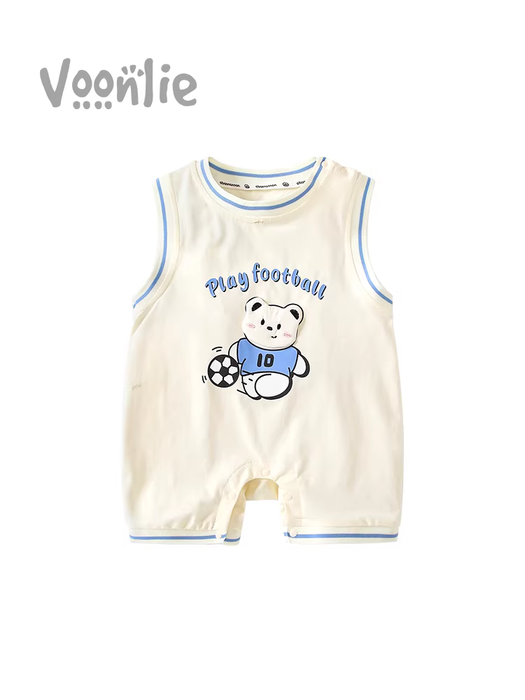 Quần áo trẻ em, quần áo mùa hè, áo liền quần cho bé trai sơ sinh, đầy tháng và trăm ngày, siêu dễ thương và dễ thương, kiểu dáng mỏng mùa hè không tay