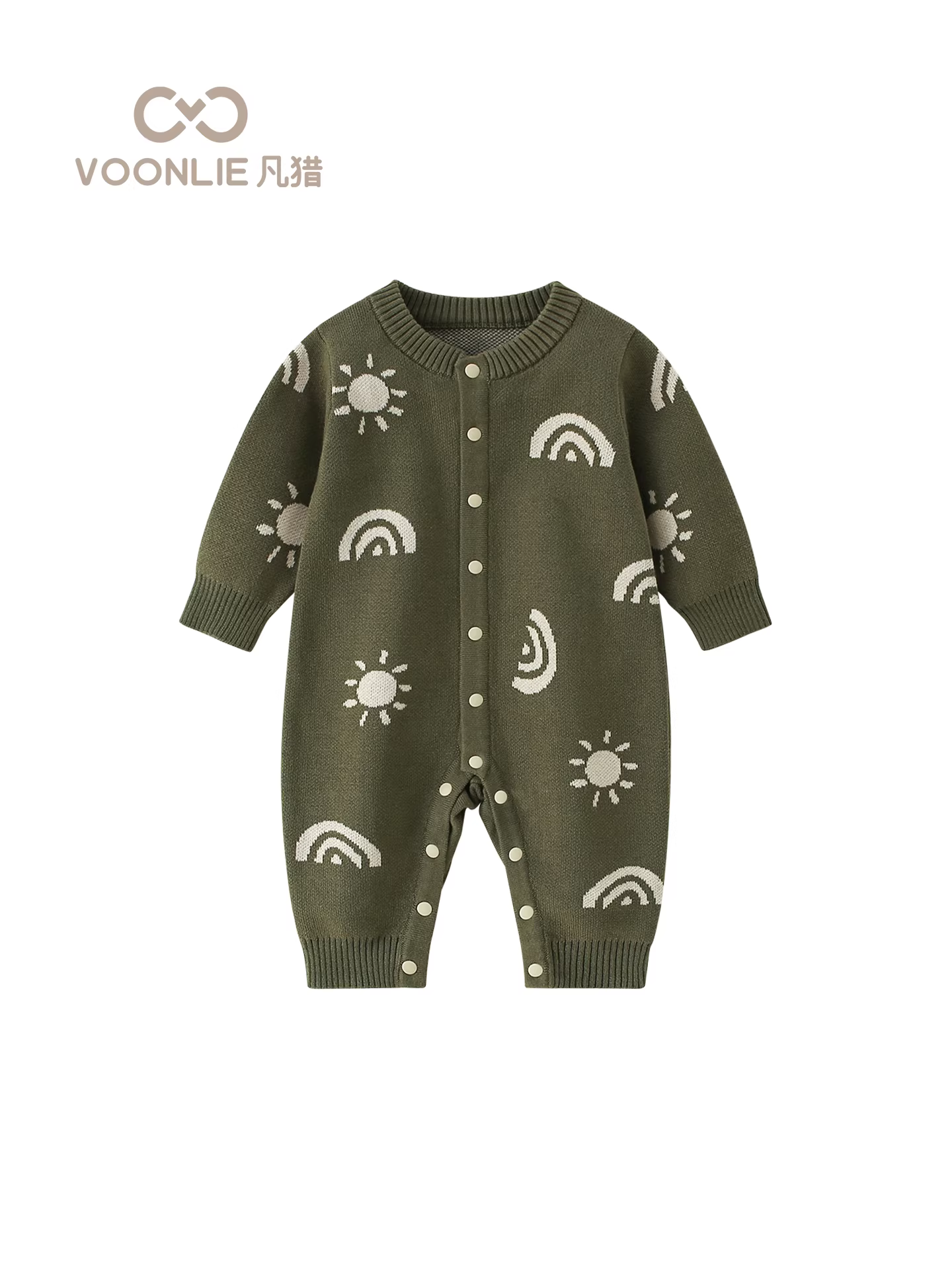 Fanhle quần áo trẻ em trang phục mùa thu bé trai sơ sinh đẹp trai dệt kim áo liền quần trăng tròn trăm ngày áo liền quần mùa xuân và mùa thu