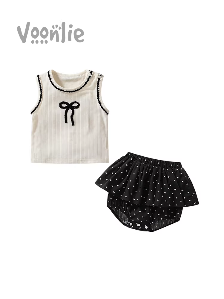 Bộ trang phục mùa hè cho bé gái 2025, quần áo trẻ em thời trang mới, quần áo trẻ mới biết đi sành điệu, áo vest bé gái bộ hai mảnh, mùa hè hợp xu hướng