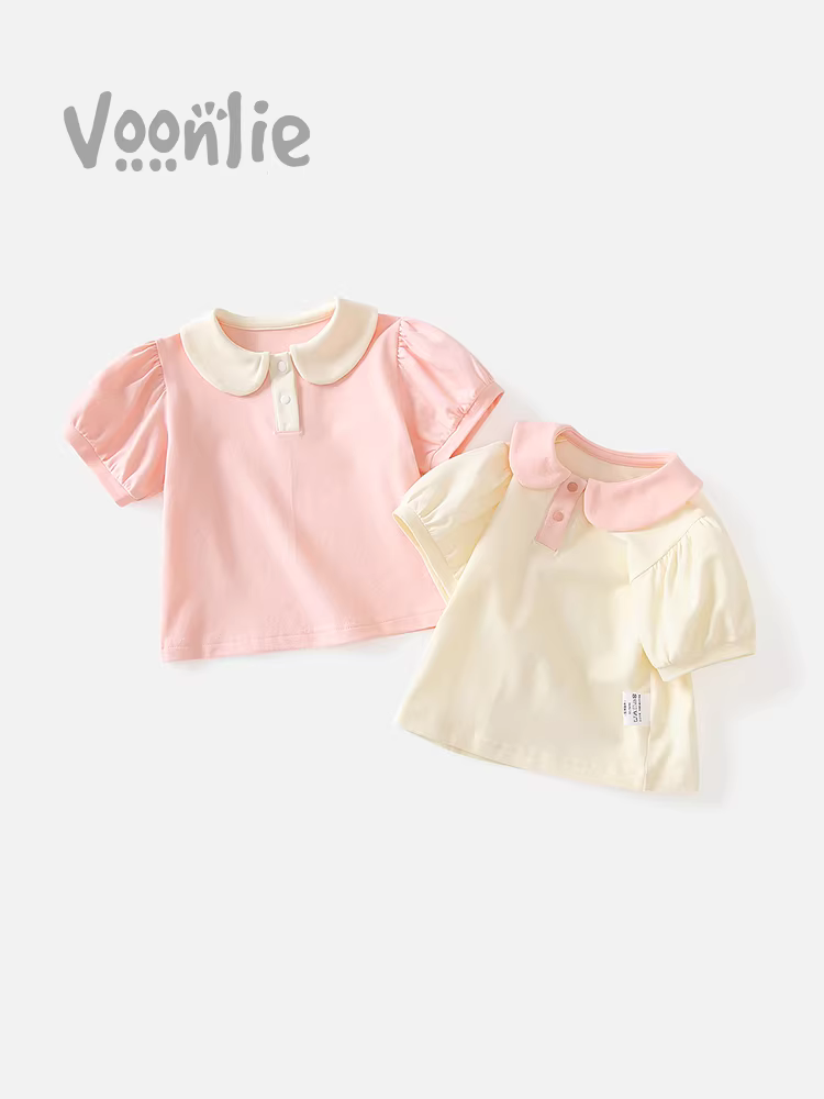 Áo thun ngắn tay mùa hè cho bé gái 2025 kiểu dáng mới thời trang đa năng, áo polo bé gái mùa hè