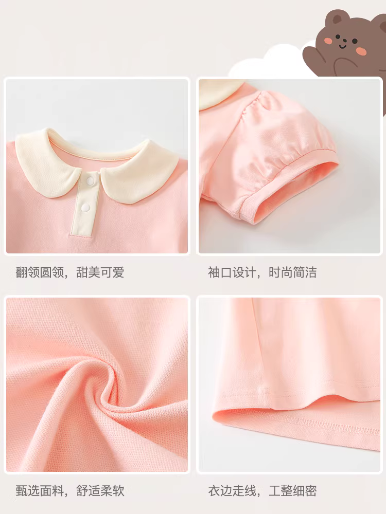 Áo thun ngắn tay mùa hè cho bé gái 2025 kiểu dáng mới thời trang đa năng, áo polo bé gái mùa hè