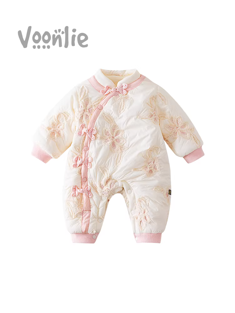 Quần áo trẻ em, quần áo mùa đông, bộ áo liền quần kiểu Trung Hoa cho bé gái sơ sinh, quần áo cotton lót lông cừu và chần bông, thích hợp để đi chơi và mừng năm mới vào mùa đông.