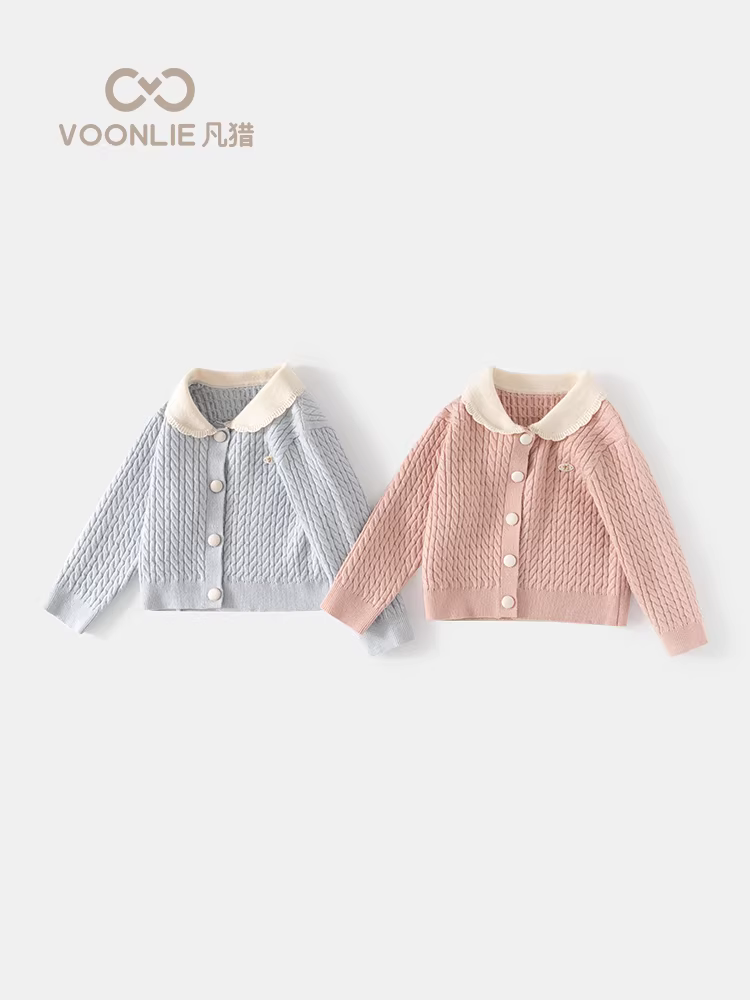 Áo len dệt kim nữ Fanhle Thu Đông 2025 Áo len trẻ em thời trang mới Áo khoác trẻ em đa năng cho mùa thu đông