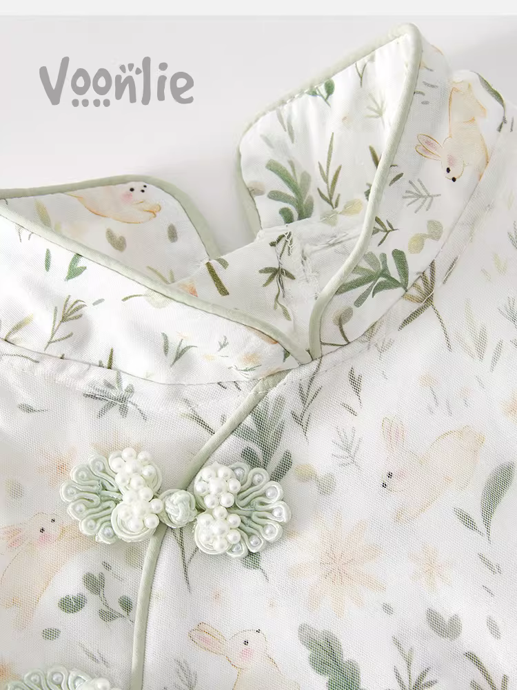 Váy hè bé gái 2025 kiểu mới thời trang phong cách dân tộc kiểu sườn xám công chúa đầm bé gái một tuổi mùa hè