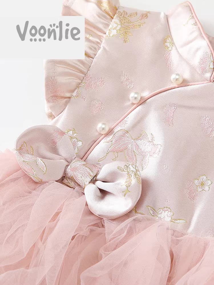 Váy Hanfu cho bé gái trang phục mùa thu áo vest phong cách Trung Hoa sành điệu cho trẻ em váy gạc váy sinh nhật đầu tiên của bé trang phục năm mới mùa xuân và mùa thu