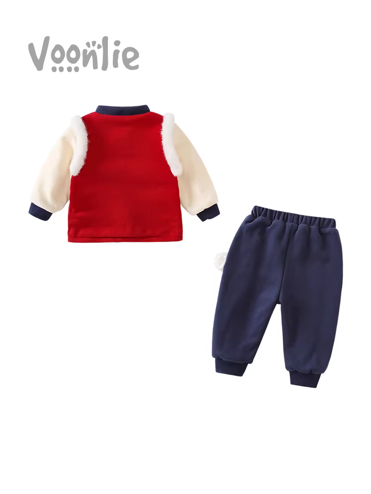 Bộ đồ Hanfu dành cho bé trai Fanhai Trang phục mùa đông Trang phục mùa đông dành cho trẻ em Phong cách truyền thống Trung Quốc Bộ đồ Tang Suit có lót lông cừu cho bé Váy lễ mừng năm mới cho bé một tuổi Trang phục năm mới