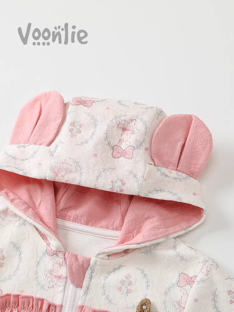 Quần áo trẻ em Fanhai trang phục mùa thu bé gái sơ sinh áo liền quần trăng tròn trăm ngày đi chơi đa năng áo liền quần có mũ trùm đầu mùa xuân và mùa thu