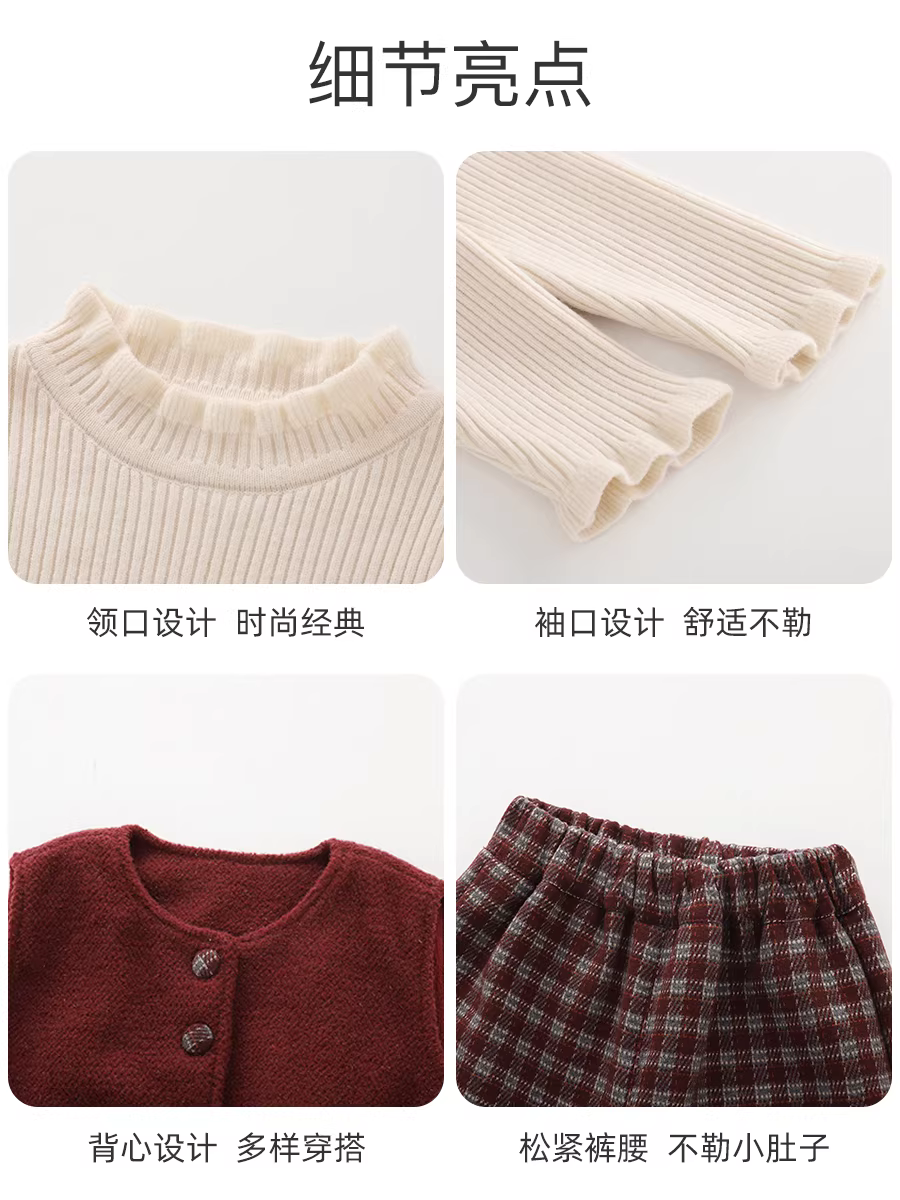 Bộ đồ mùa đông Fanhle cho bé gái 2025, thời trang mới, quần áo trẻ em, bộ ba món lót lông cừu giữ ấm cho bé gái mùa đông