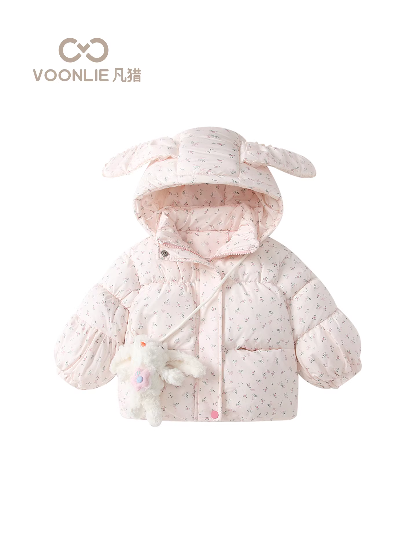 Áo khoác bông giữ ấm mùa đông cho bé gái Fanhle 2025, áo khoác có mũ trùm đầu họa tiết hoa cho trẻ em