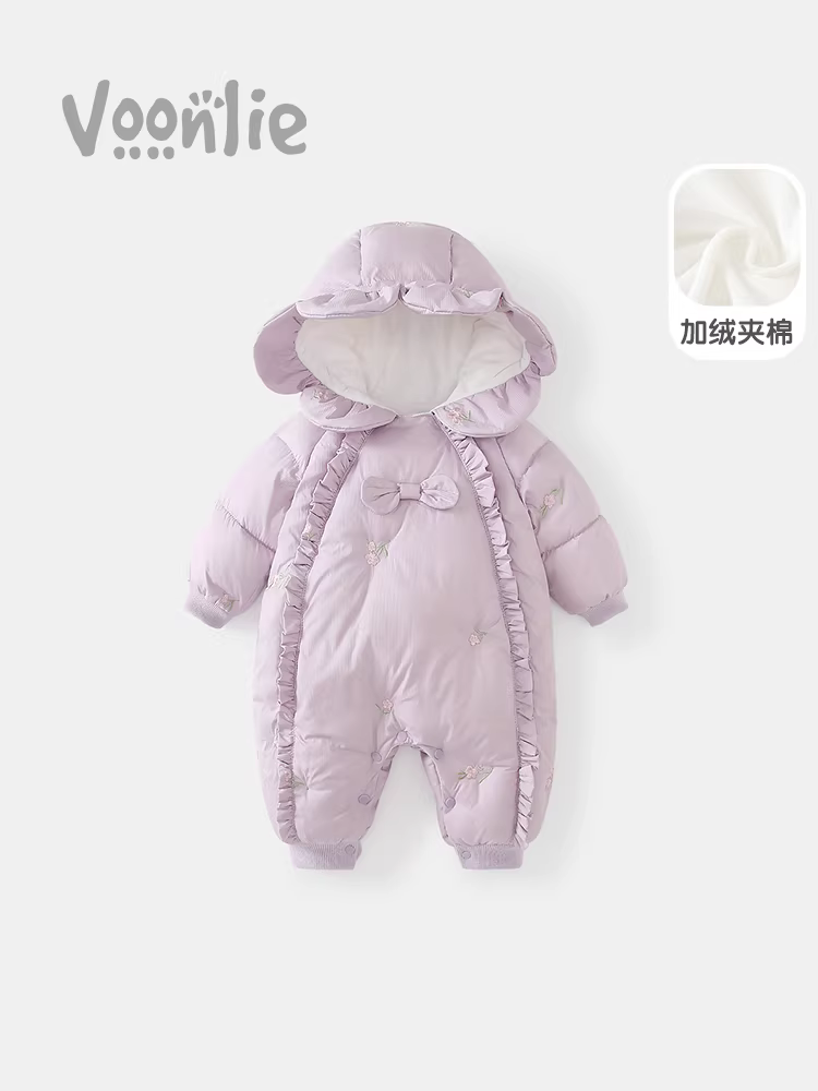 Quần áo trẻ em Fanhai trang phục mùa đông bé gái sơ sinh áo liền quần lót lông cừu lót bông ấm áp quần áo cotton để đi chơi mùa đông áo liền quần