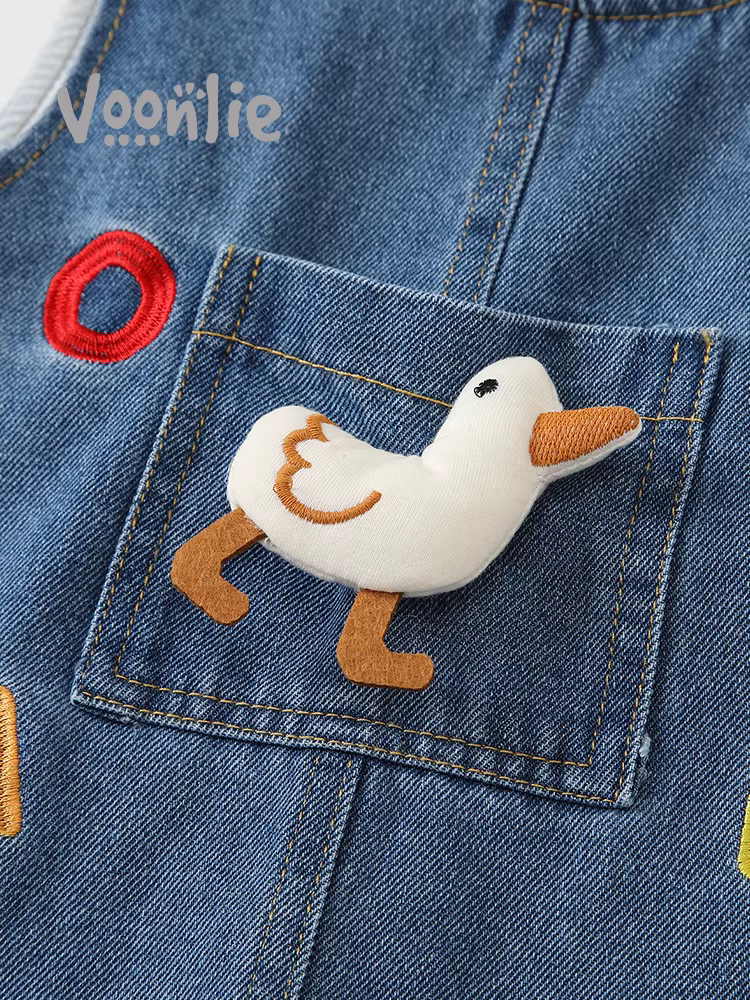 Quần yếm denim bé trai thu đông 2025 kiểu dáng mới thời trang quần dài bé gái quần bé đa năng xuân thu