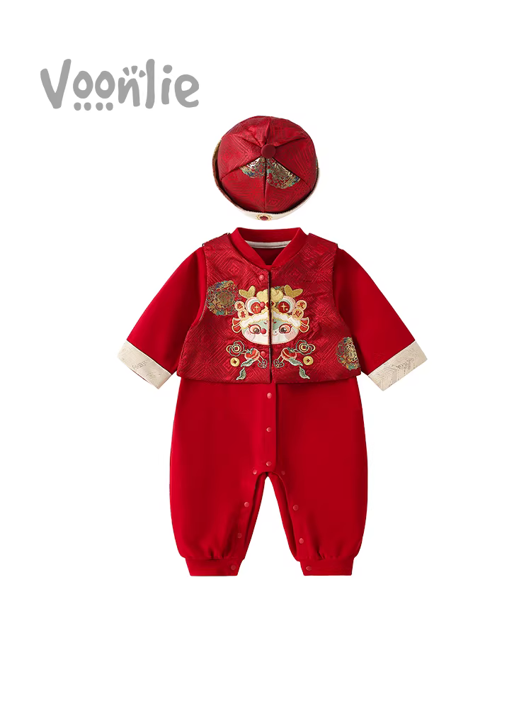 Quần áo trẻ em, trang phục mùa thu, bộ liền thân cho bé unisex, đầy tháng, trăm ngày, váy sinh nhật đầu tiên, trang phục chào mừng năm mới, mùa xuân và mùa thu.