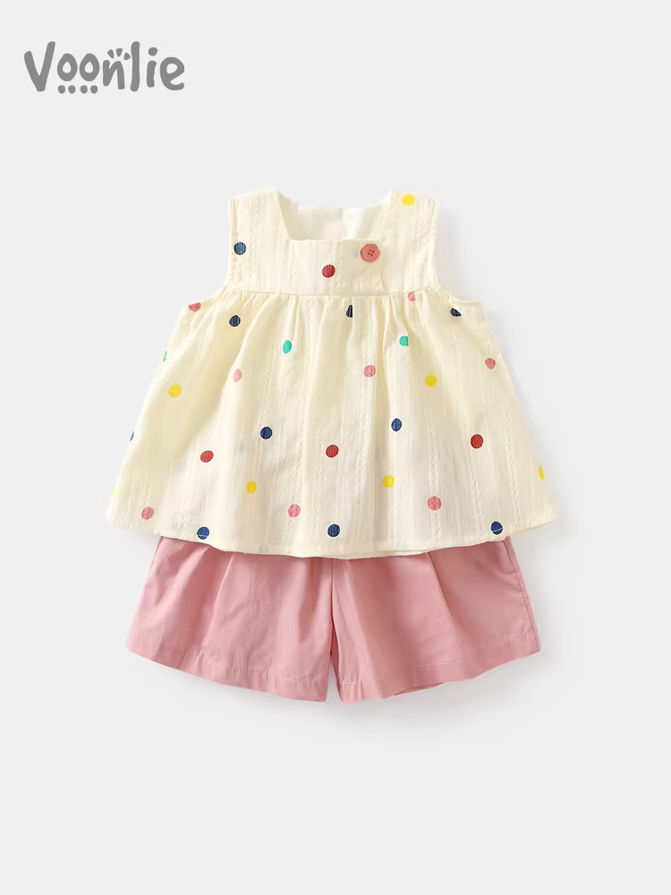 Bộ trang phục hè cho bé gái 2025, thời trang mới, quần áo trẻ em, bé gái nhỏ, bộ hai mảnh tay ngắn cho mùa hè