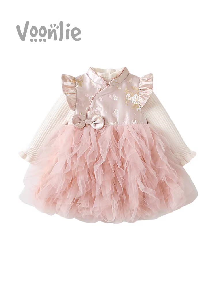 Váy Hanfu cho bé gái trang phục mùa thu áo vest phong cách Trung Hoa sành điệu cho trẻ em váy gạc váy sinh nhật đầu tiên của bé trang phục năm mới mùa xuân và mùa thu