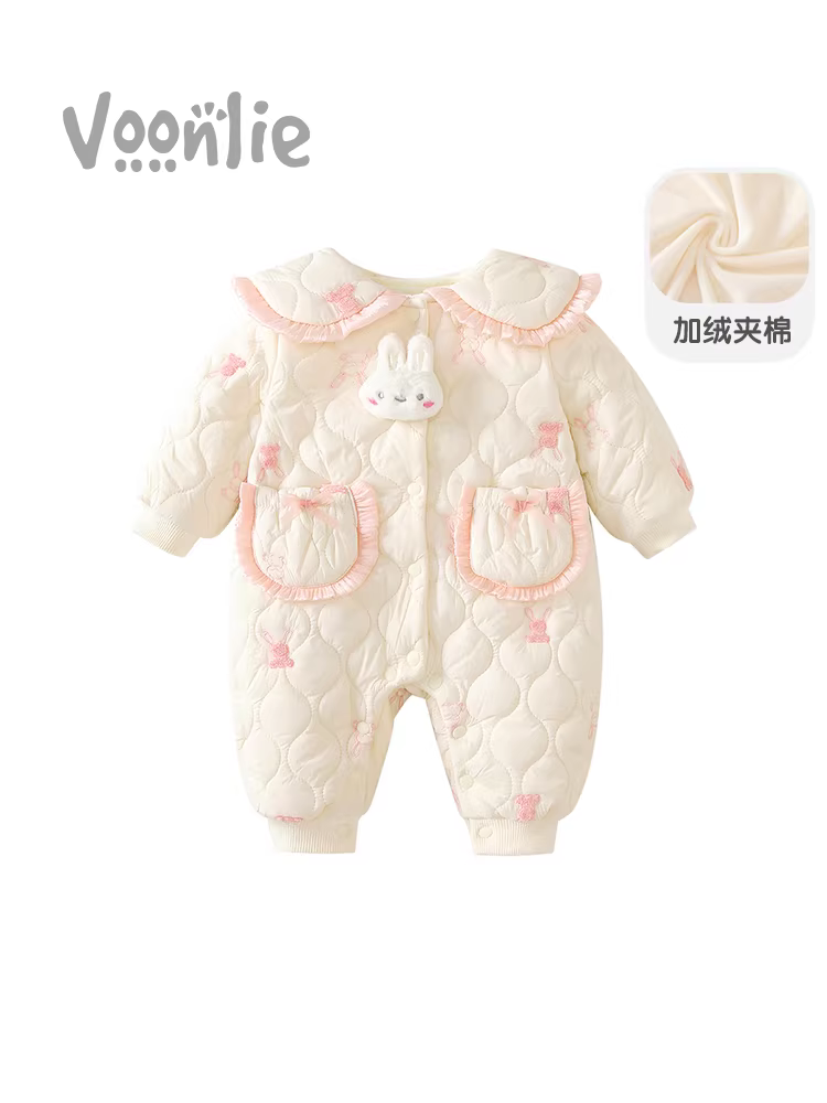 Quần áo trẻ em, quần áo mùa đông, áo liền quần cho bé gái sơ sinh, lót lông cừu, chần bông, quần áo cotton ấm áp, quần áo ngoài trời siêu dễ thương, quần áo mùa đông