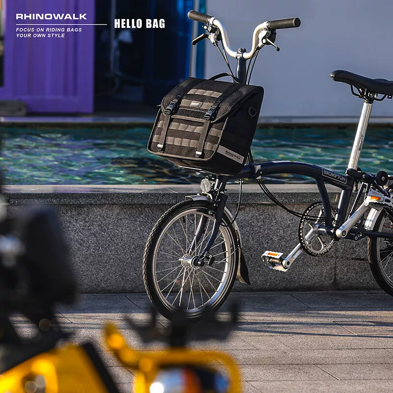 Túi xe đạp gấp Rhino Walking, túi mũi lợn, túi trước Brompton tháo lắp nhanh, dung tích lớn, túi đựng rau củ