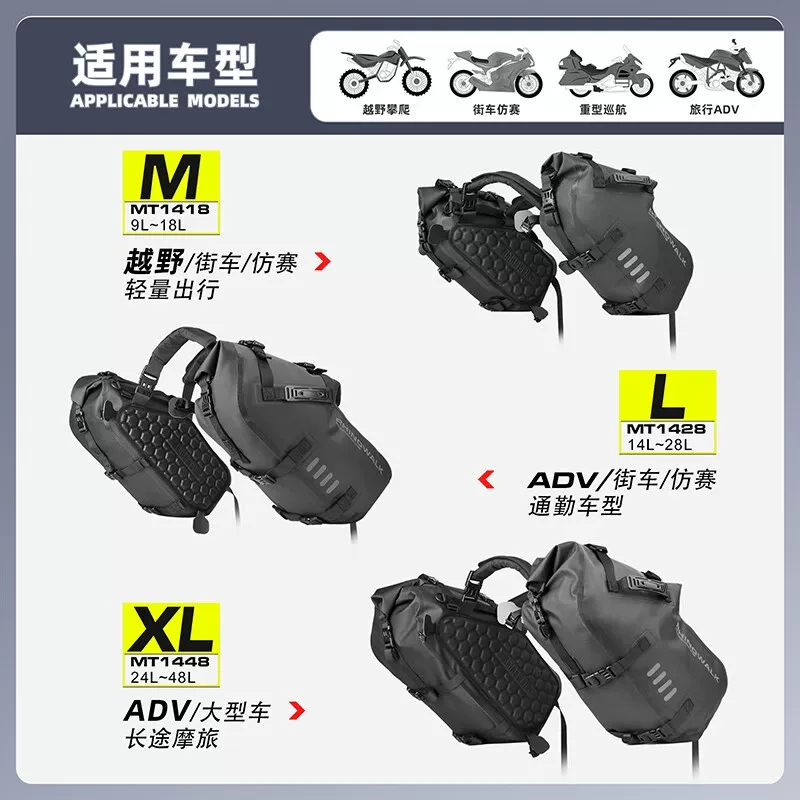 Ba lô xe máy chống nước Rhino Wander, ba lô không khung phía sau, ba lô du lịch xe máy, túi hai bên, túi xe tay ga