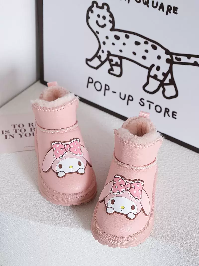 Giày bốt đi tuyết màu hồng phong cách Hàn Quốc dành cho bé gái, giày bốt cotton đế mềm dành cho trẻ em cỡ vừa và lớn, cotton đôi, mẫu mới mùa đông 2024.