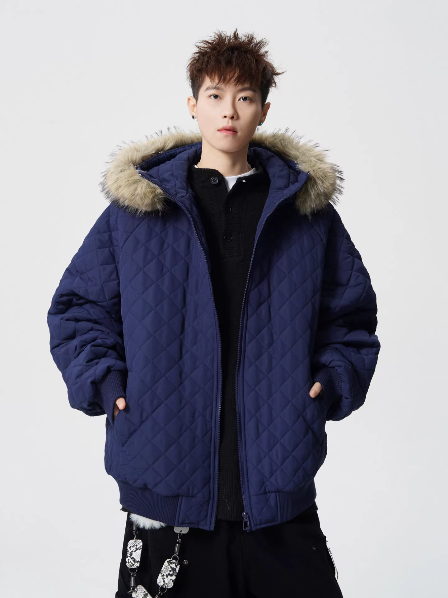 Wukong có sẵn áo khoác cotton có mũ trùm đầu, cổ lông, kiểu dáng thời thượng mùa đông dành cho nam và nữ, áo khoác cotton ấm áp, kiểu dáng rộng rãi, phong cách retro dành cho cặp đôi.